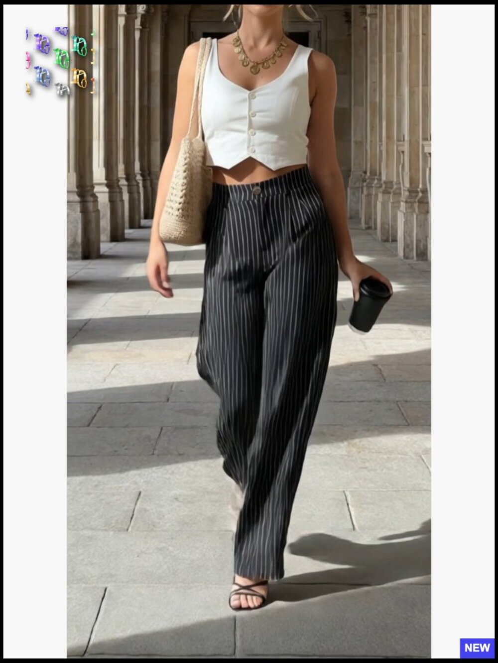 Wide Leg Striped Palazzo Pants High Waist Straight Work Dressy Slacks Trousers - Picture 7 of 7